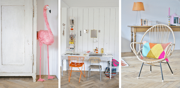 Collage vivienda colores, mobiliario que decora las distintas estancias copia